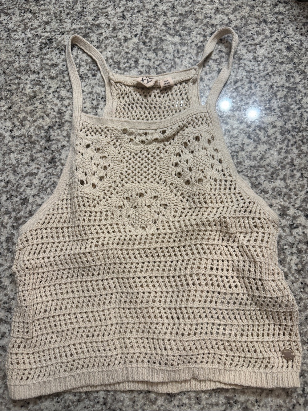 Roxy Cream Crochet Halter Tank Top